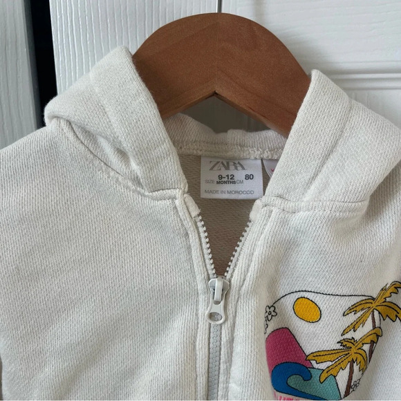 Zara Sweatshirt Hoodie Zip-Up Surfer Style Long Coast California 9-12 months - Picture 4 of 5